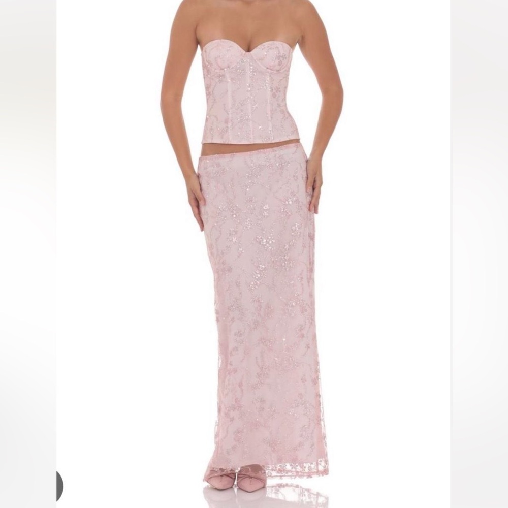 Lucy in the Sky Glitter Floral Maxi Skirt in Pink